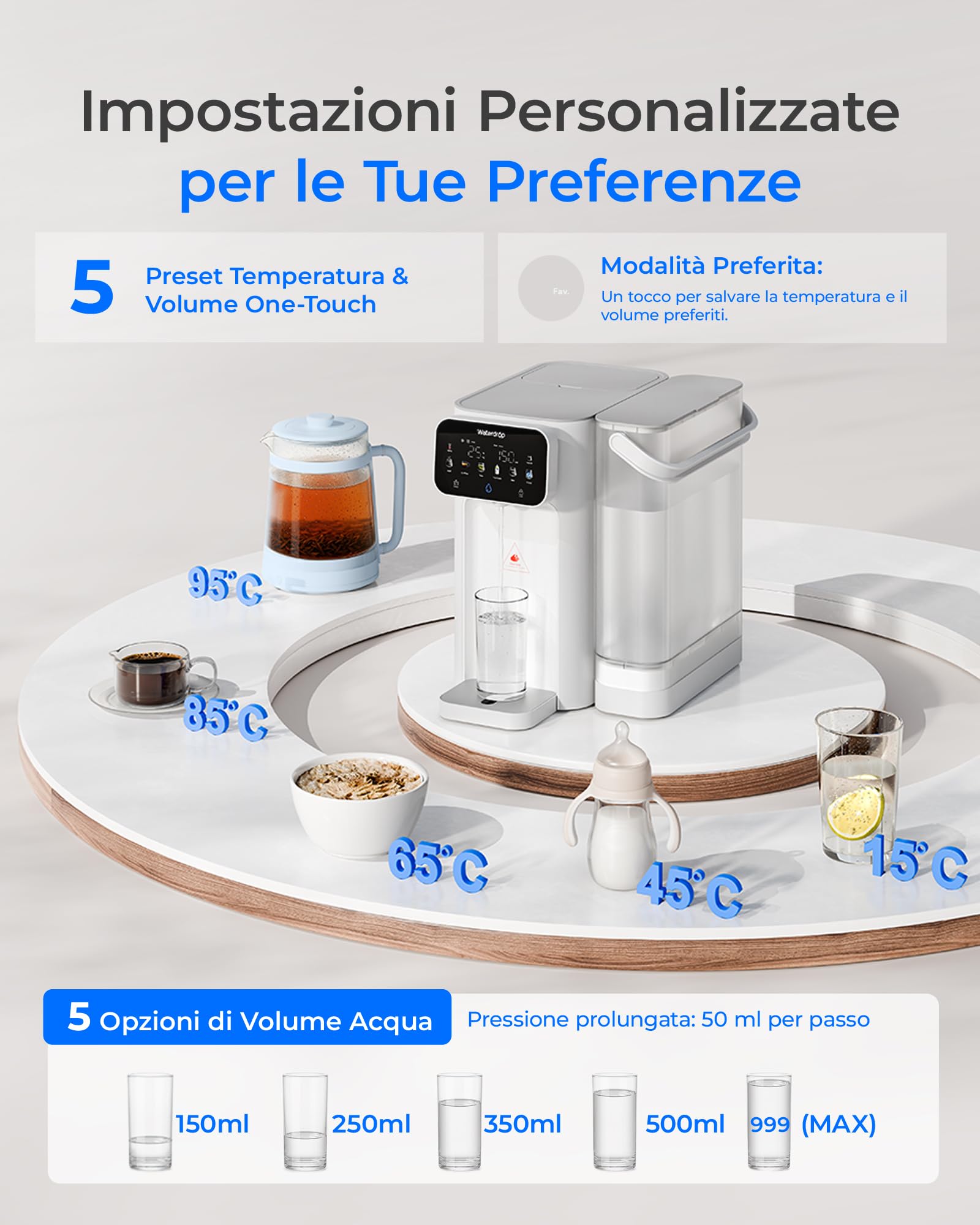 Waterdrop CT01 Calda & Fredda Distributore di Acqua con Filtro, Riduce TDS, Calcare&Cloro, Conservare Minerali Importanti, 8 Stadi Filtrazione con Sterilizzazione UV, Impostazioni Temperatura (15-95℃)