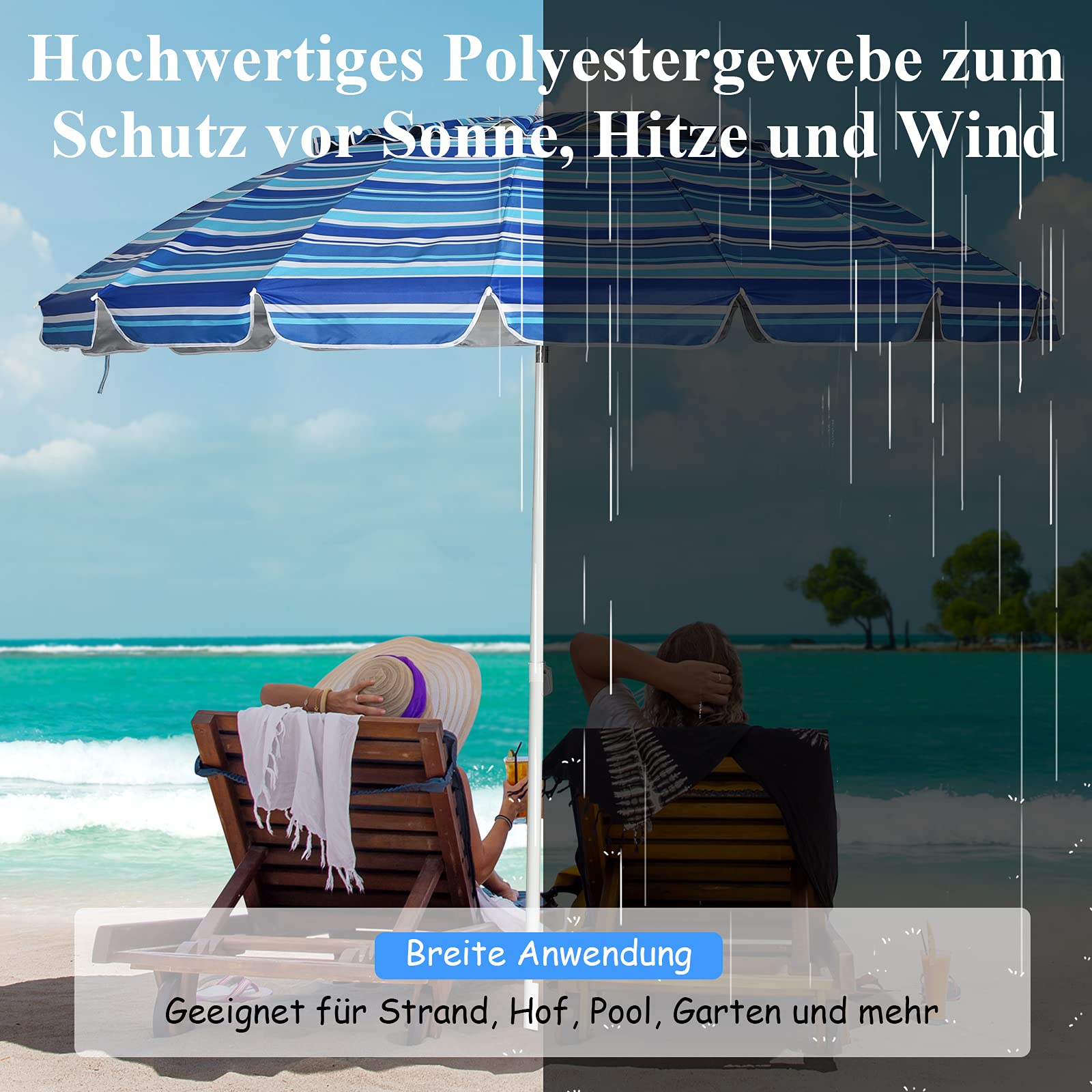 GOPLUS Strandschirm, Sonnenschirm um 30° knickbar, Gartenschirm UV 50+, Tischschirm mit Bodenhülse, Marktschirm Terrassenschirm, inkl. Schutzhülle, 8 Rippen Fiberglas