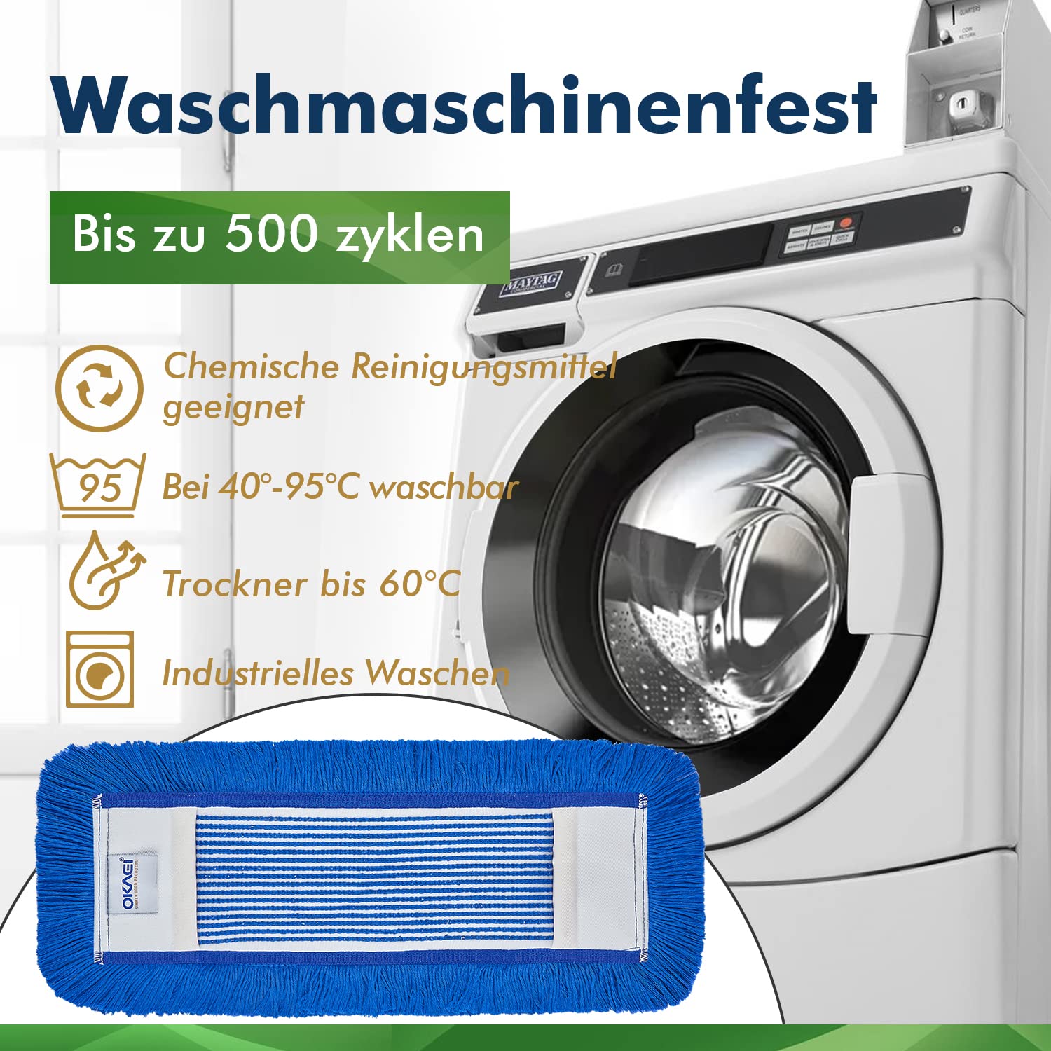 Okaei 10 Stück Wischmopp Bezug (40 cm) - Bodenwischer-Wischbezug zur Trocken- & Nassreinigung - Bodenwischer-Bezug für alle Gängigen Wischmopp-Halter und Pressen - Hochwertiger Wischer-Bezug Blau