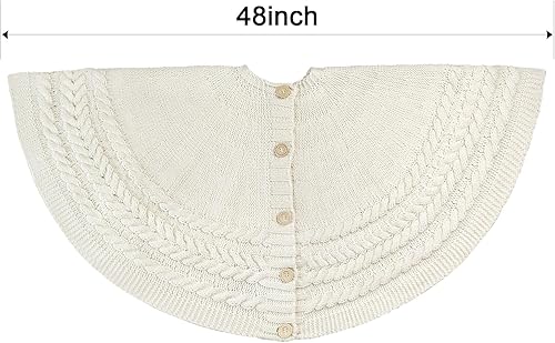 Miniatura 5 de Falda de árbol de Navidad de 48 pulgadas anillos anuales de punto trenzado grueso, falda de árbol blanco crema, decoraciones rústicas gruesas para