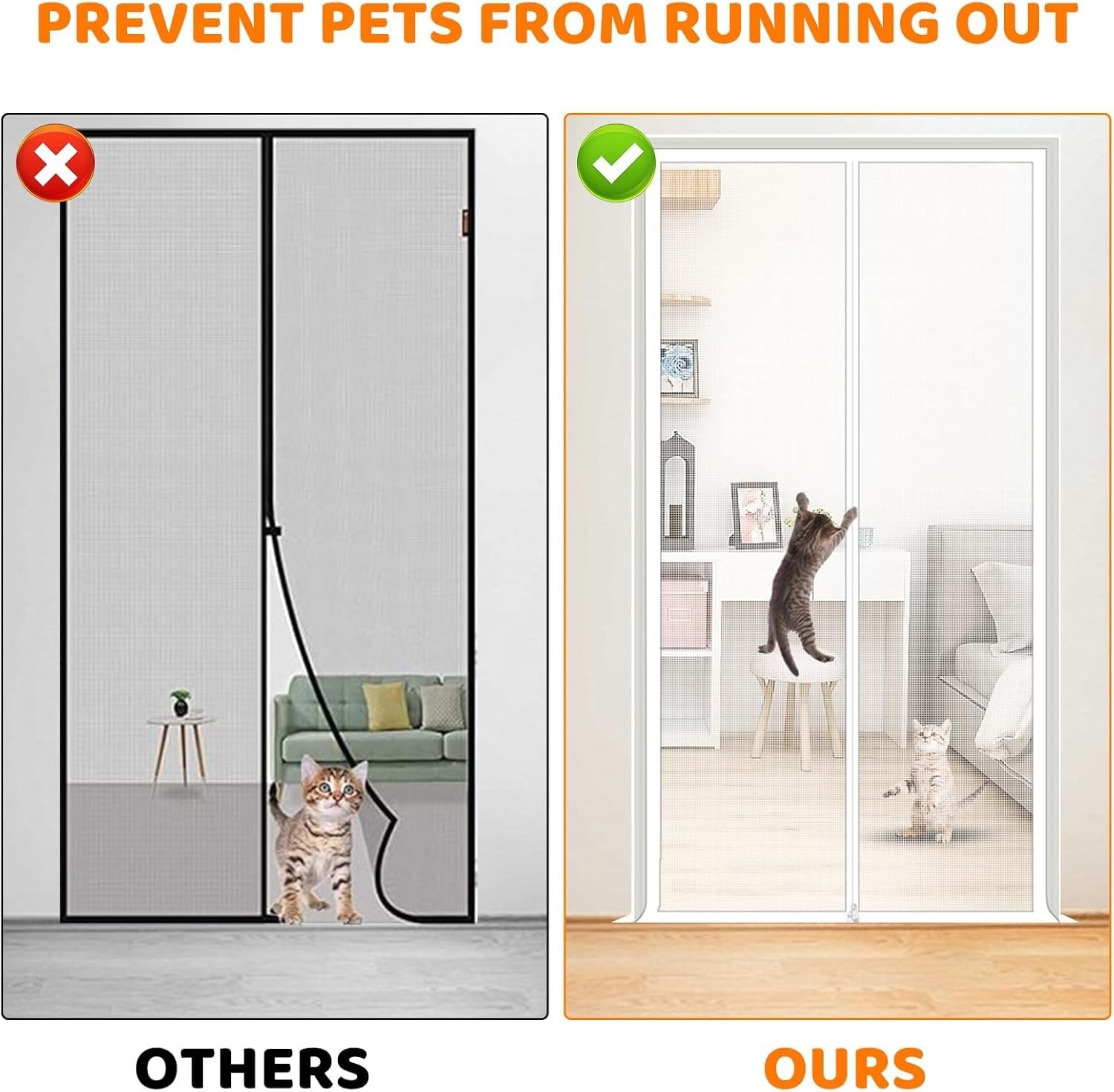 Puerta de malla para mascotas, barrera para gatos y perros con cerradura de 2 vías, tamaño ajustable (90 x 210 cm), red negra para mascotas, fácil instalación en interiores y exteriores