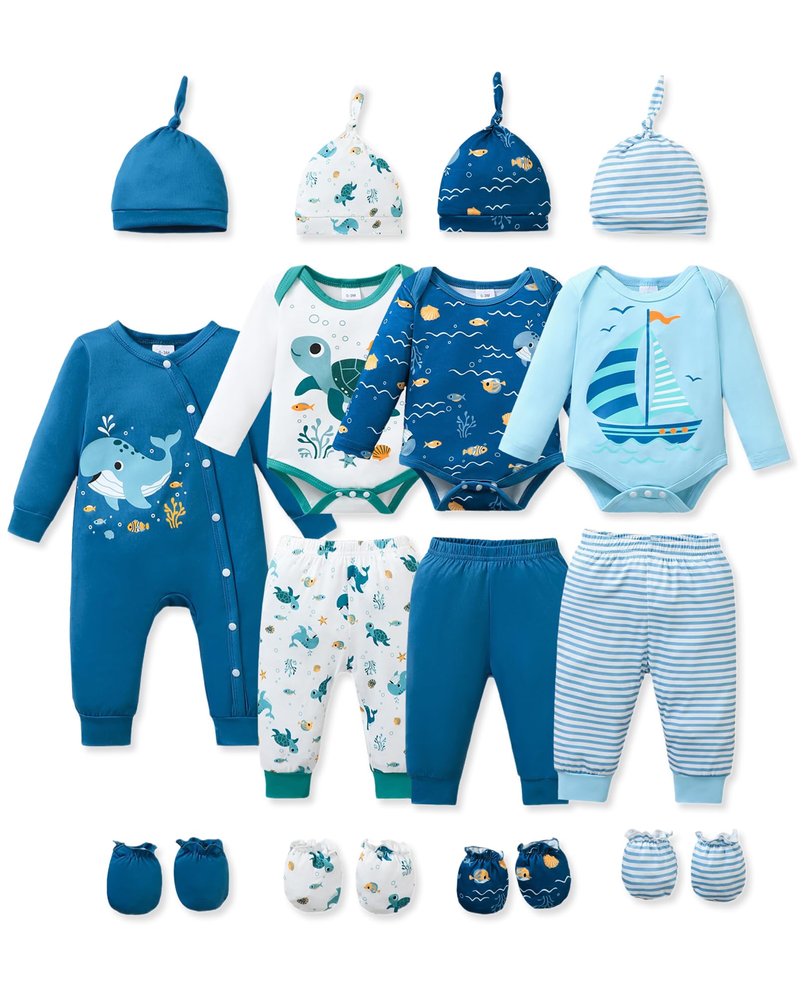 NZRVAWS Preemie Newborn Baby Boy Clothes Infant Clothing Romper Pant Outfits Set Layette Essentials 19 Pieces 0 3 6 12 Months