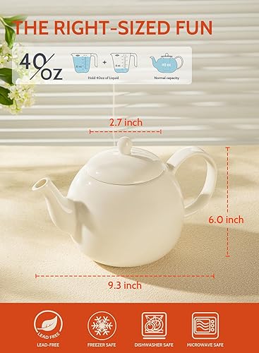 Miniatura 3 de Sweese - Tetera de porcelana, 40 oz, lo suficientemente grande para 5 tazas, apta para microondas