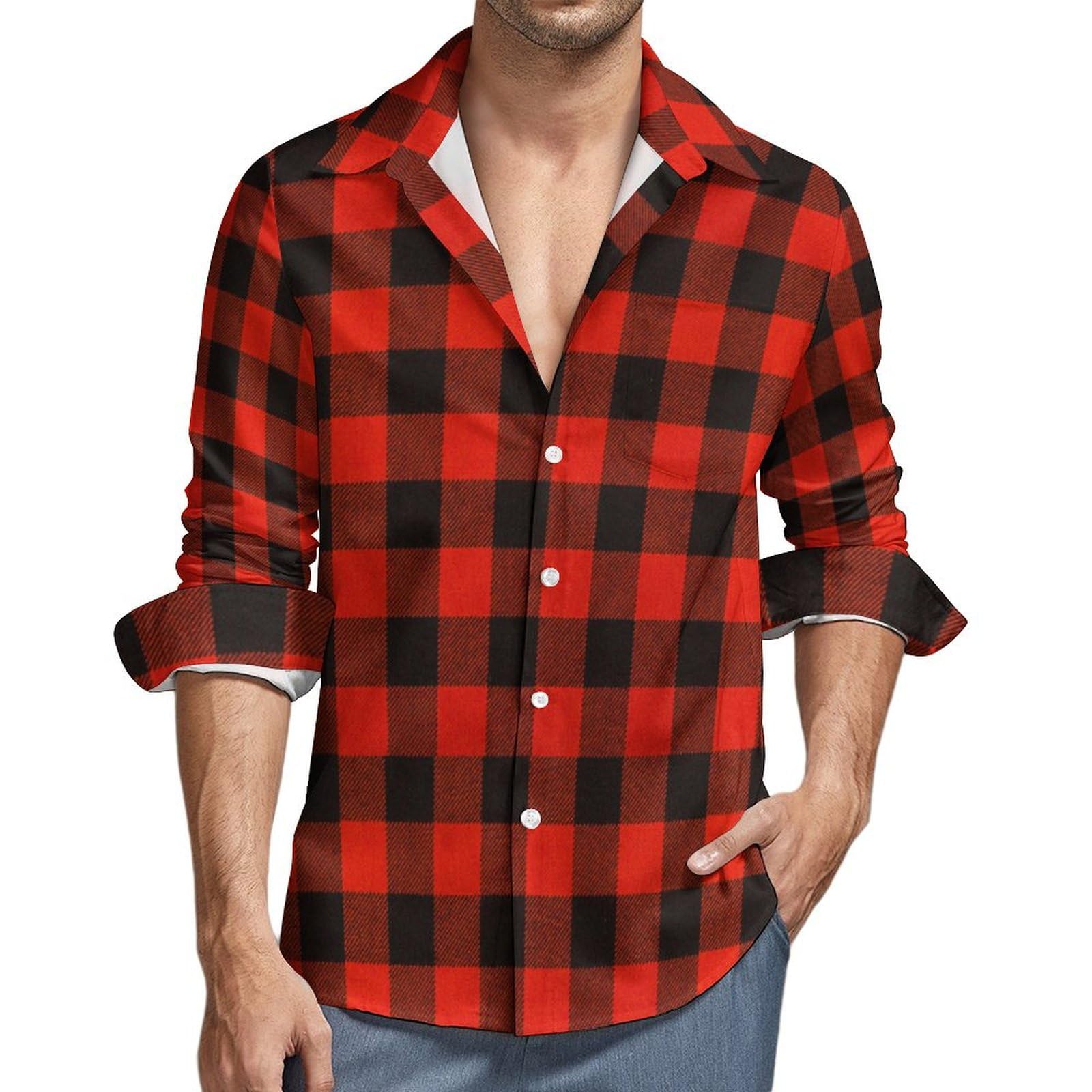 Czzyh Men's Black Red Checkered Casual Shirts Long Sleeve, Shirts