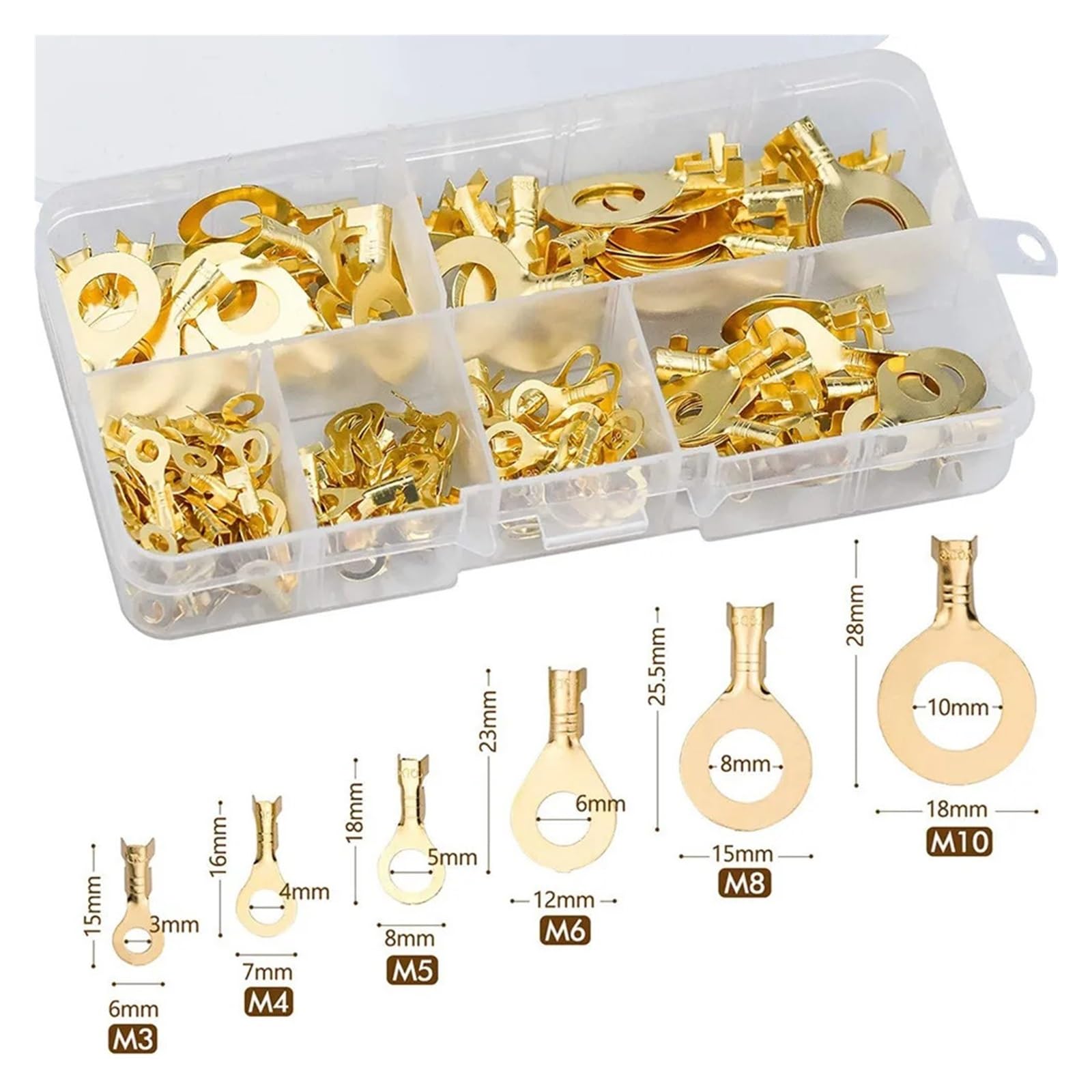 150/540 PCS M3/M4/M5/M6/M8/M10 Ringösen Ösen Kupfer Crimp Terminals Kabelschuh Draht Stecker Nicht isolierte Sortiment Kit(540PCS)