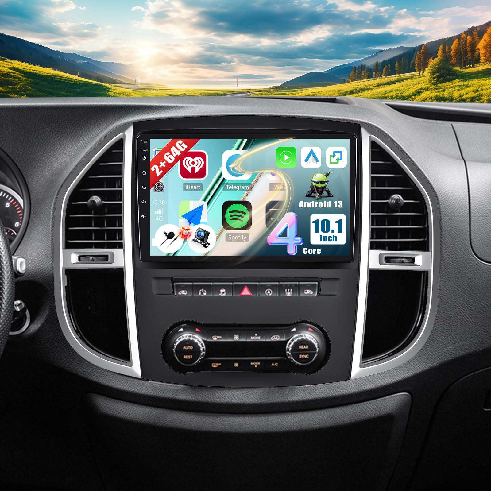 2+64G CAMECHO Android 15 Carplay Autoradio per Mercedes Benz Vito 3 W447 (2014-2020) con Navi Carplay Android Auto, Schermo da 10 Pollici con Bluetooth RDS/FM +Telecamera Retromarcia