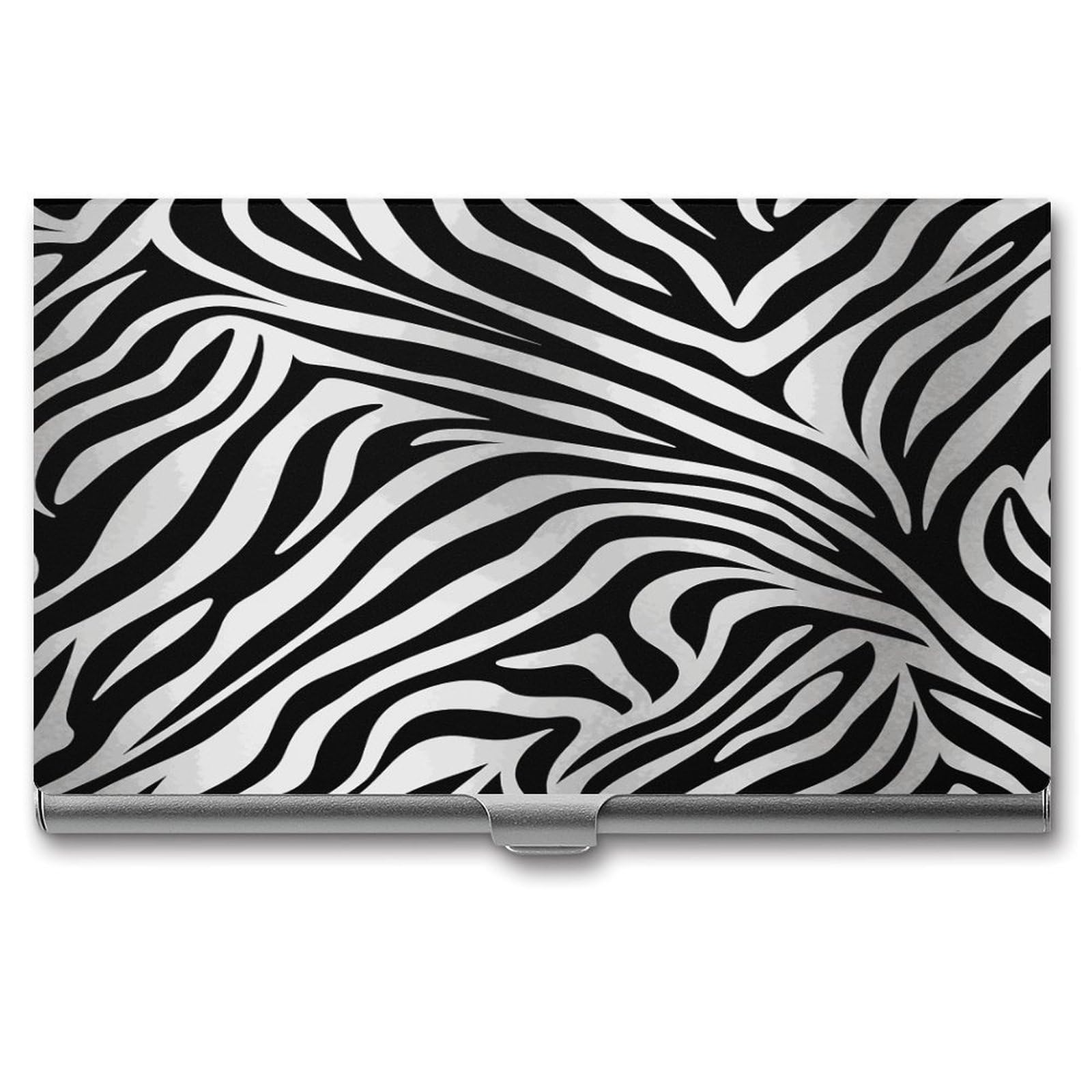 LDGSUPH Zebra Print Business Card Holder Fashion Slim Name Card Holder Minimalist Design Case Metal Card Carrier Personalized Business Card Case with Flip for Men Women