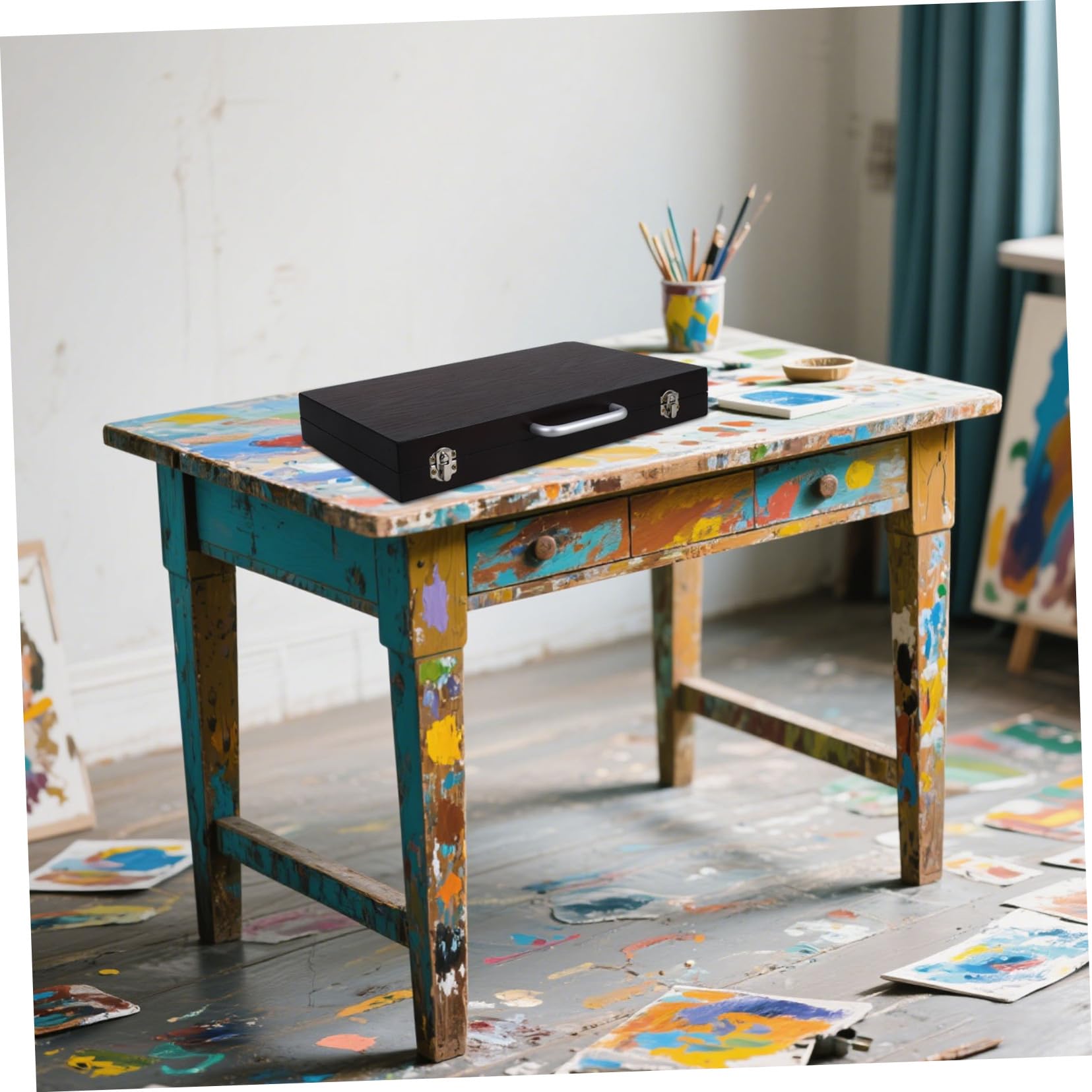 Gatuida Mallette de Peinture Portable en Bois pour Étudiants et Artistes