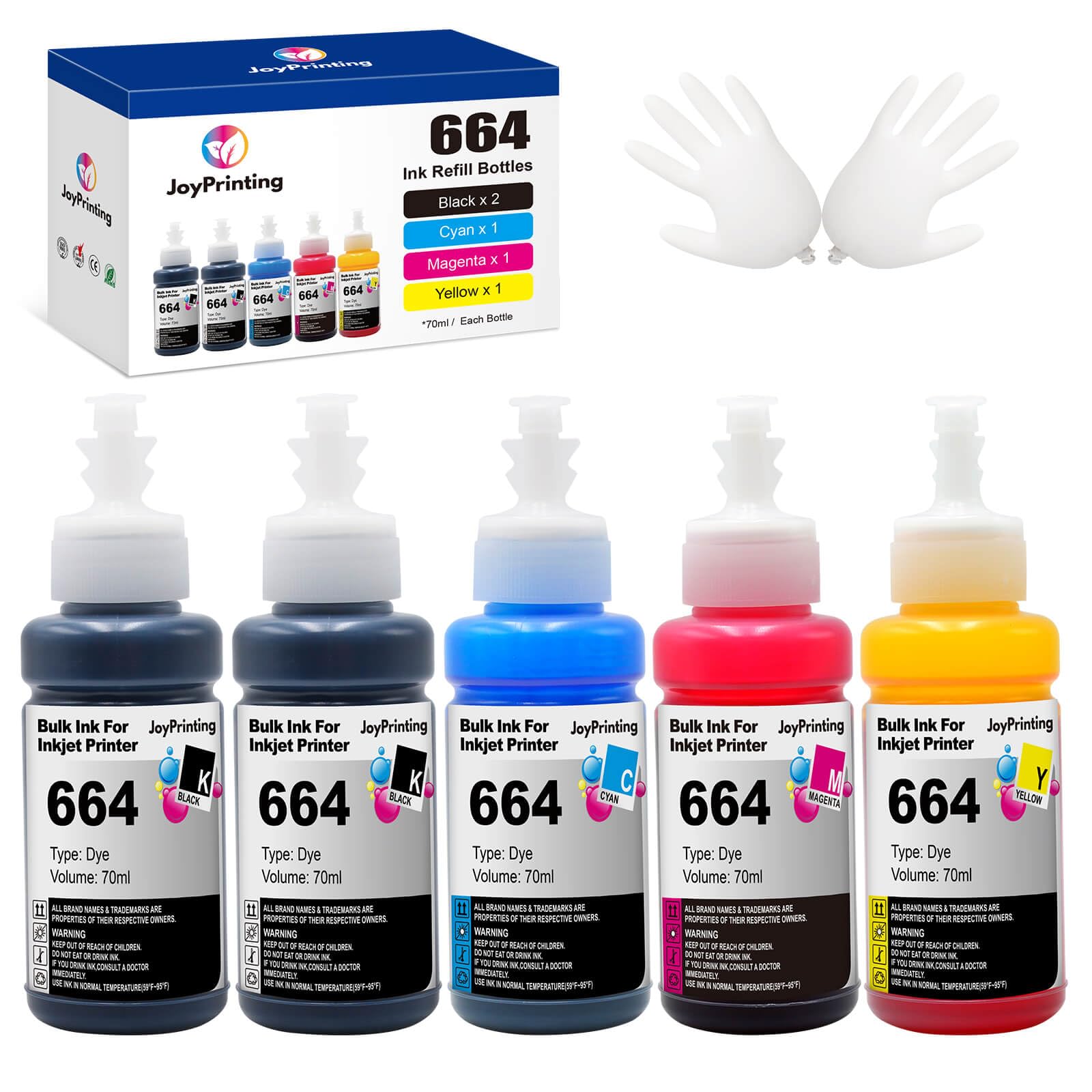 664 Ink Refill Bottles Replacement for T664 Ink Work for ET-2650 ET-2500 ET-2550 ET-2600 ET-4500 ET-3600 ET-16500 L100 L110 L120 L200 L210 L300 L350 L355 L550 L555 Printers (5 Pack)