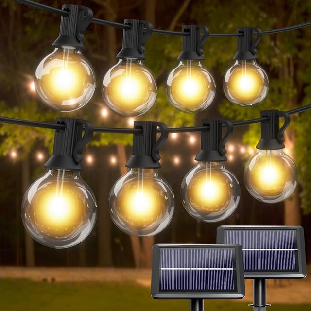 [2 Pack]Total 60 FT Solar Festoon Lights Outdoor, Solar String Lights Outdoor with 50+4 G40 LED Bulbs Shatterproof, Waterproof Outdoor String Lights with 4 Light Modes for Garden Pergola Gazebo Party