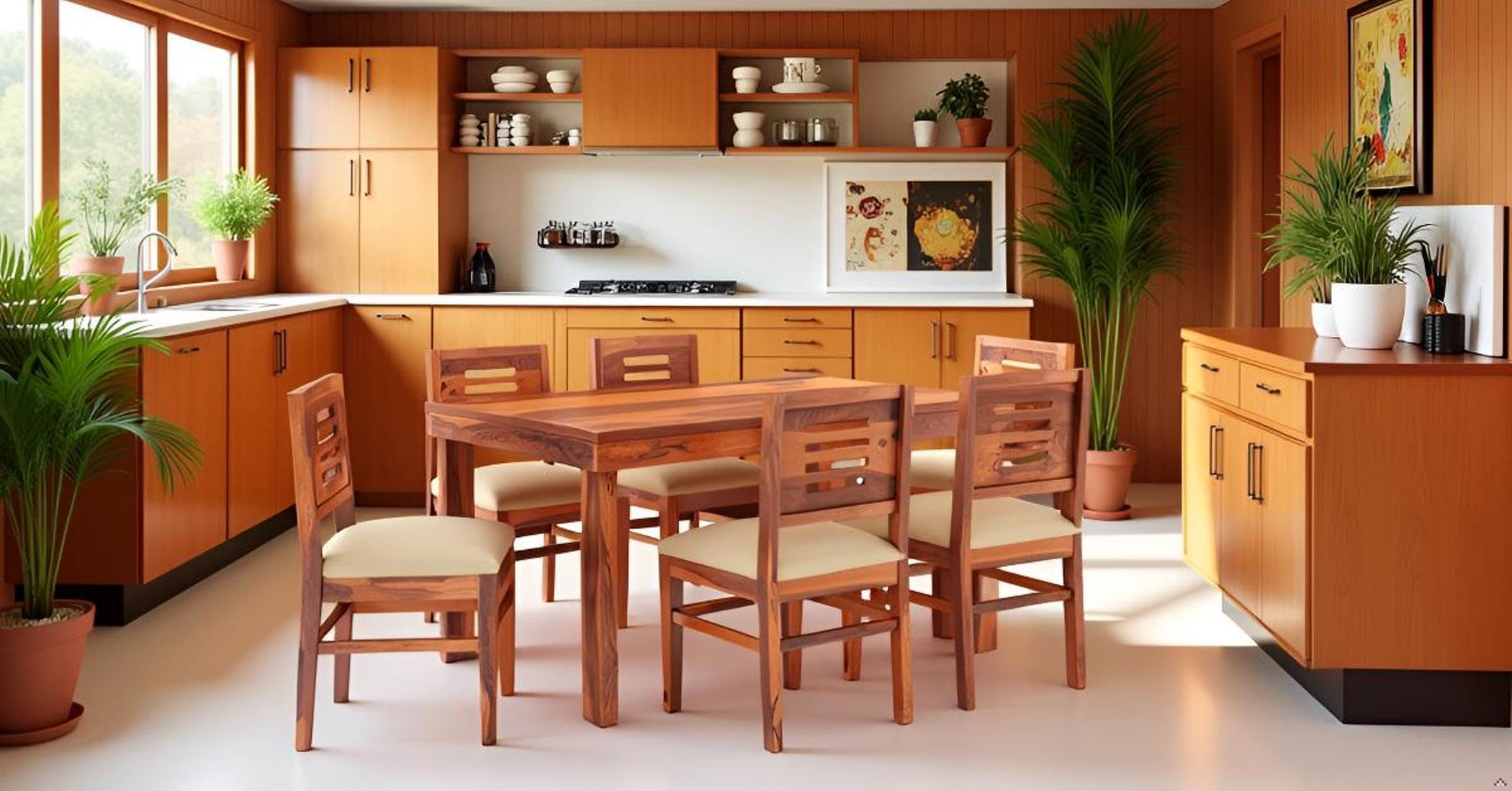 ANUBHAV HANDICRAFTS Wooden Traditional Dining Table 6 Seater | Wooden Six Seater Dinning Table with 6 Chairs for Home | Chairs with Cushion | Dining Room Sets | Solid Sheesham Wood, Teak Brown Finish-image-35