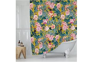 Yellow Pink Peonies Floral Print Shower Curtain