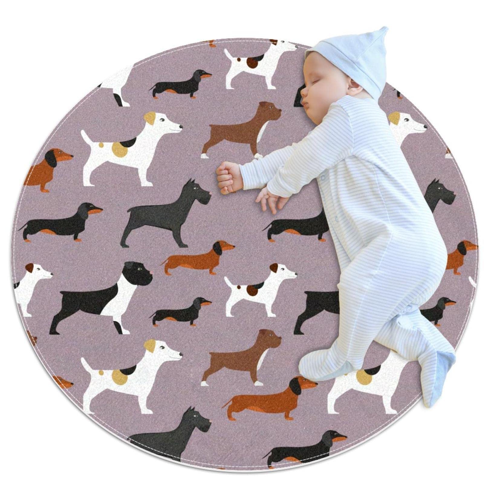 Tapis chien teckel et tapis de jeu rond pour enfants JDEZ 80x80cm
