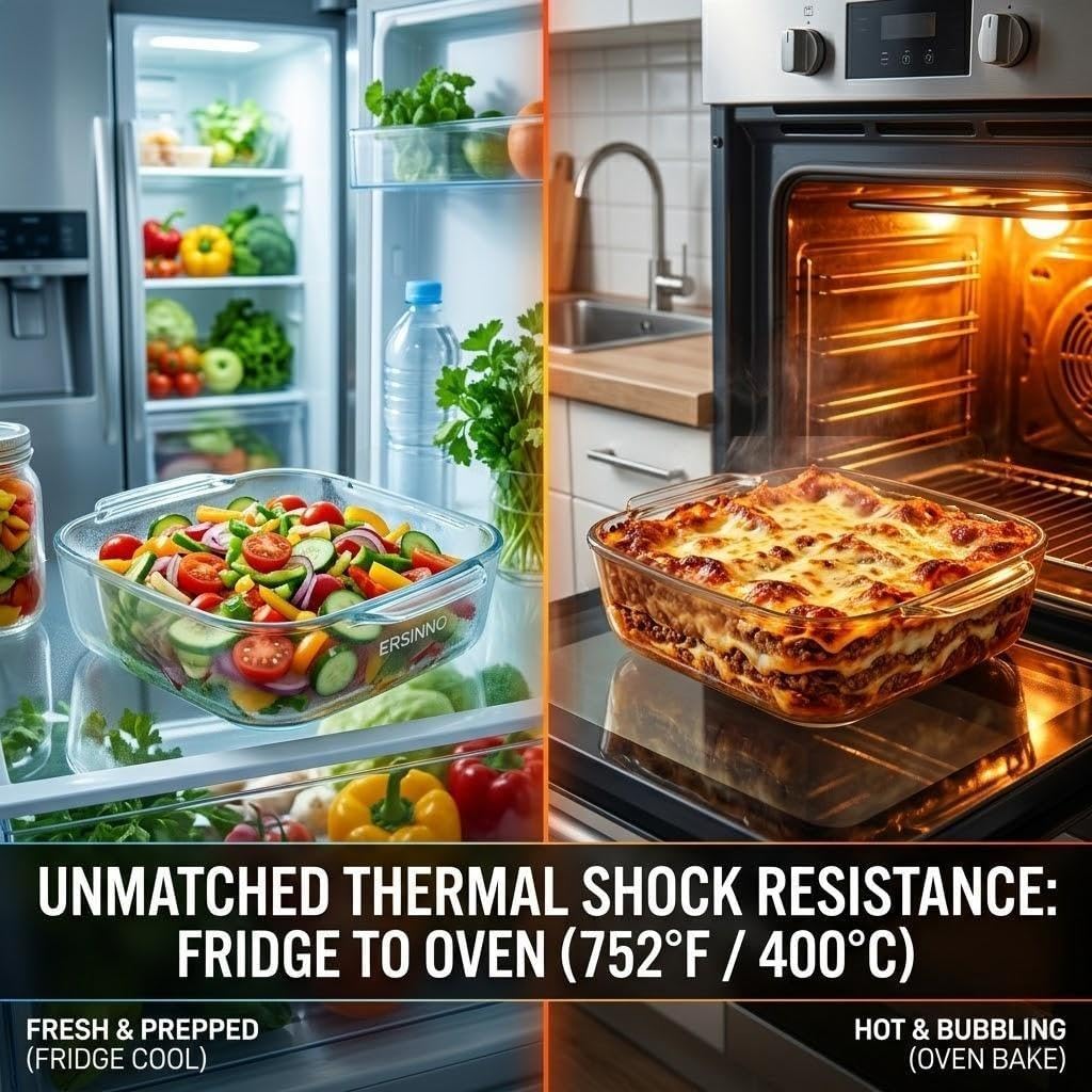 3-Piece Borosilicate Glass Baking Dish Set - Nestable Square Casserole Dish for Oven, Microwave, Freezer - 752°F Heat Resistant, Clear Glass Roasting Pans for Lasagna, Leftovers, Meal Prep（1 QT,1.2 QT,2 QT)