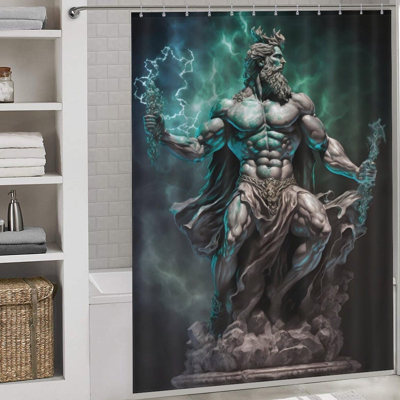 Rideau de douche en tissu 100% polyester moderne Mighty Zeus lavable