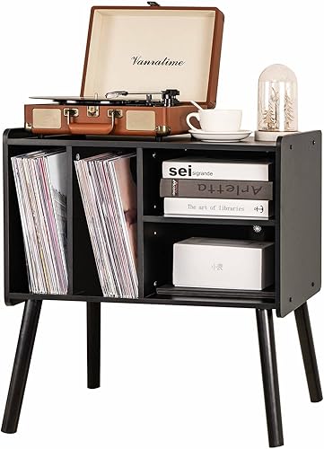 Miniatura 6 de Mesa para tocadiscos, soporte para tocadiscos de mediados de siglo con almacenamiento para vinilos con capacidad para más de 150 álbumes, gabinete
