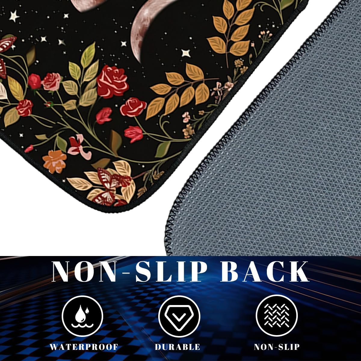 Moon Car Floor Mats Set of 4, Floral Moon Phase Garden Carpet Front Rear Carpets Mat Decorative Car Floor Carpets Non-Slip Auto Car Accessories Universal Fit Car Accessories for Truck image 3
