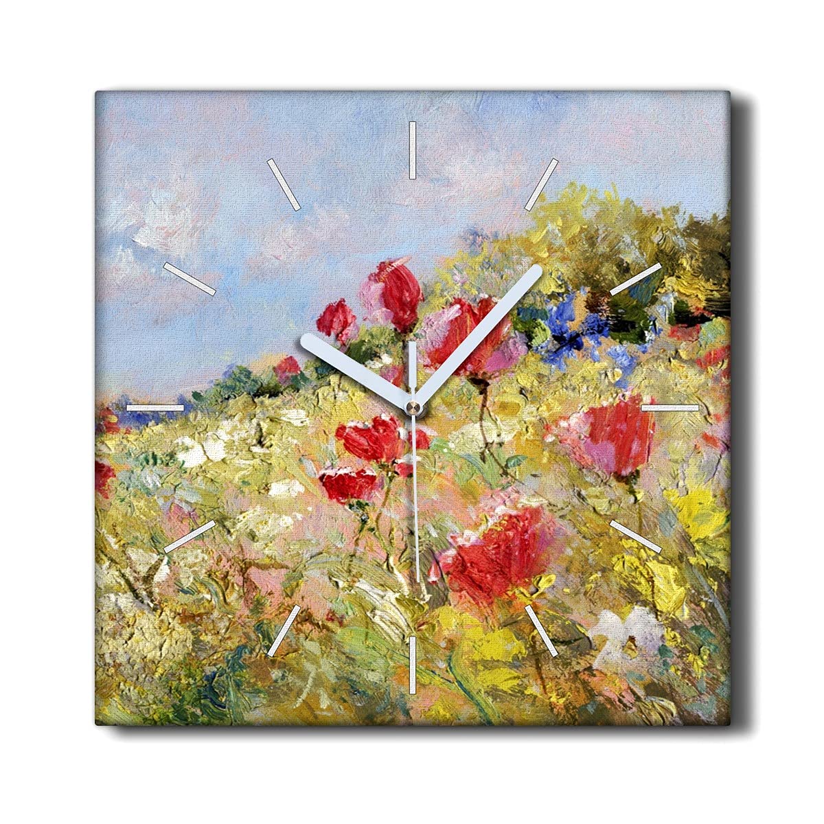 Horloge sur Toile pour Décoration Murale de Salon Paysage Fleurs Coloray 30x30 cm