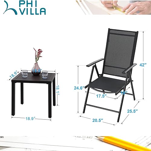 Miniatura 7 de PHI VILLA Juego de 3 piezas de muebles de bistró de patio, juego de muebles de bistró para exteriores con 2 sillas plegables reclinables y 1 mesa