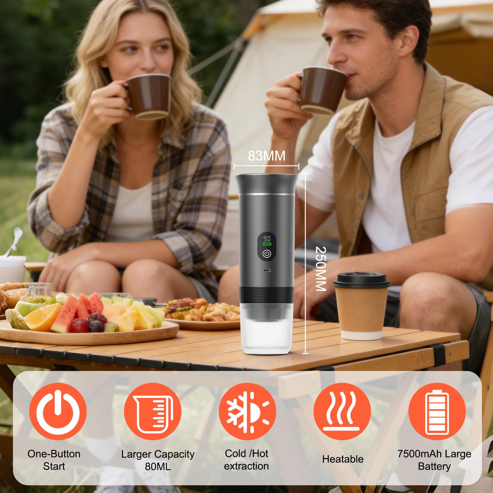 Cafetera eléctrica con batería de 12 V, 3 en 1, portátil para coche | Pantalla de visualización LED, mini cafetera de viaje, compatible con cápsula y café molido, para camping caravana gadget