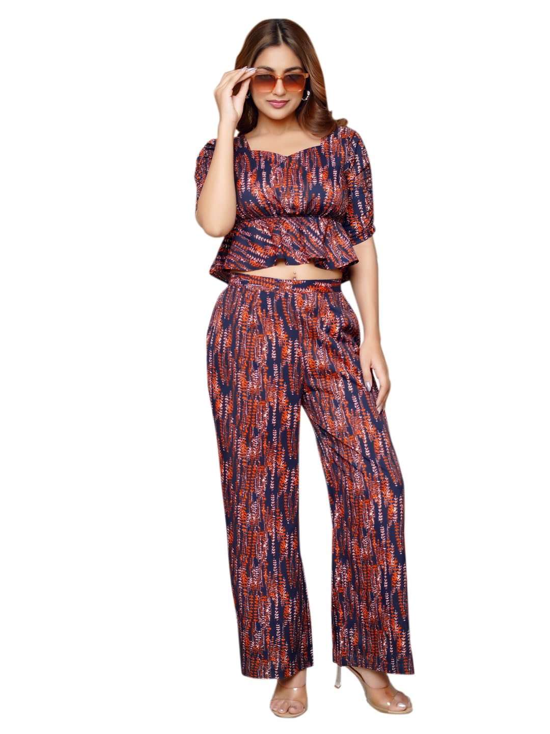Women's Printed Pure Silk Multi Top Trousers Co-Ords(VC_5066CO)-image-5