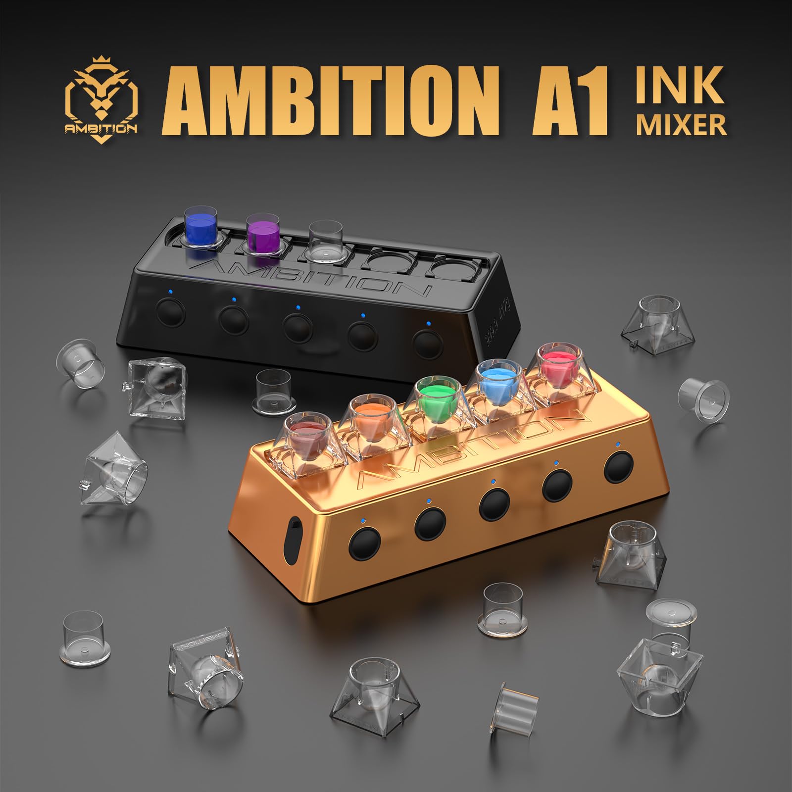 Ambition A1 Drahtloser Tattoo Farbe Mixer – IP53 wasserdichter Lab Vortex Mixer mit 2400mAh Akku, 12 Farbbechern & 200 Magnetrührstäben für Tätowierer