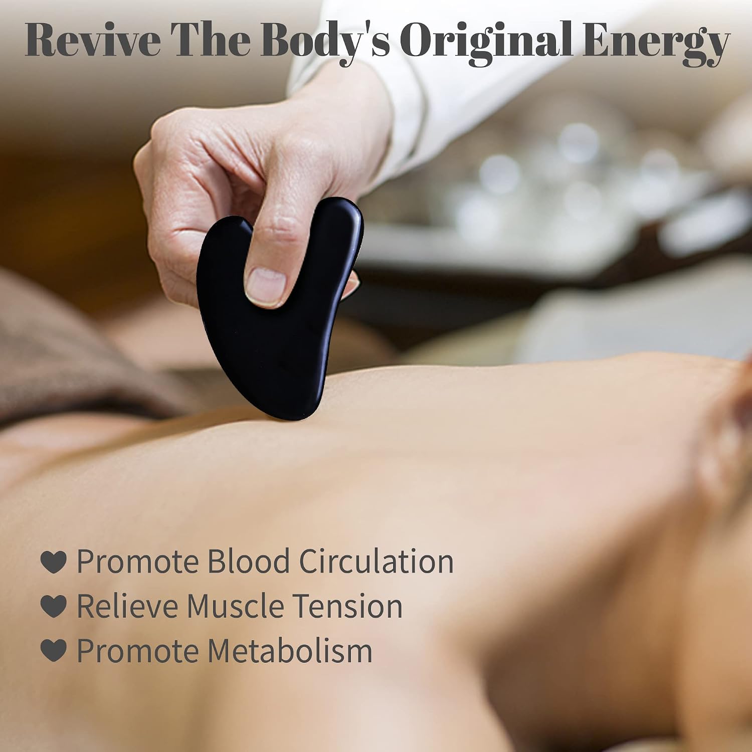 Rena Chris Gua Sha Massage Tool, 4 Pcs Gua Sha Facial Tool, Guasha Board for SPA Acupuncture Therapy Trigger Point Treatment(Black)