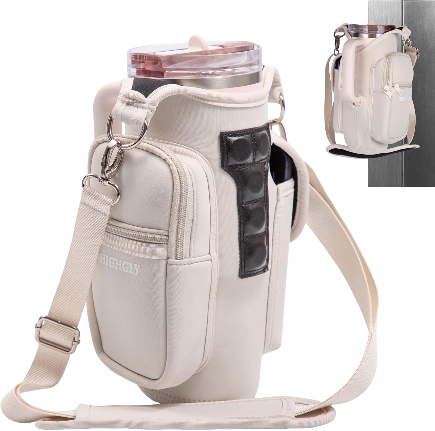 Magnetic Gym Bag, Magnetic Gym Water Bottle Bag with Strong Magnet Holder for Gym Equipment, Crossbody Tumbler Carrier with Phone Pocket & Storage, Fits 30–40oz Stanley, Owala & Similar Tumblers