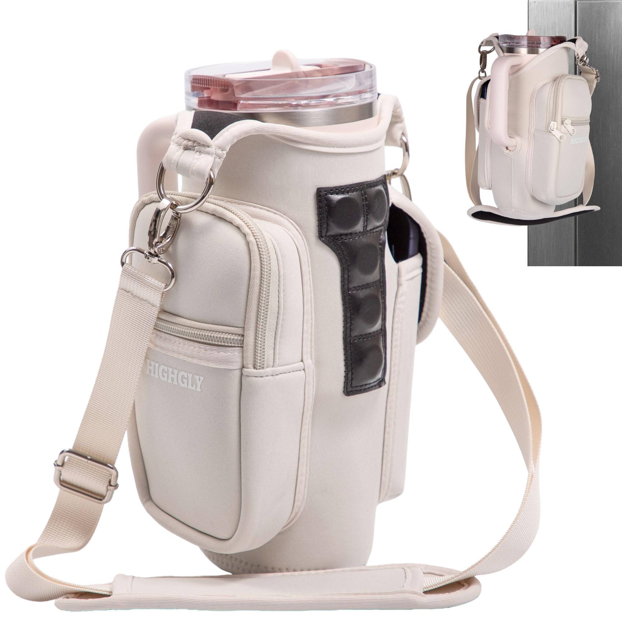Photo 1 of Tumbler Carrier Bag for Stanley & Owala 30–40oz, Magnetic Water Bottle Holder for Gym Equipment, Crossbody Cup Holder with Phone Pocket