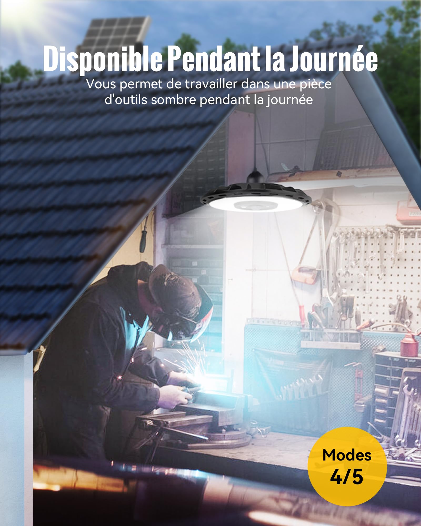Lampe Solaire Extérieur 3000LM Détecteur de Mouvement 5 Modes 3 Températures de Couleur 4000mAh Batterie