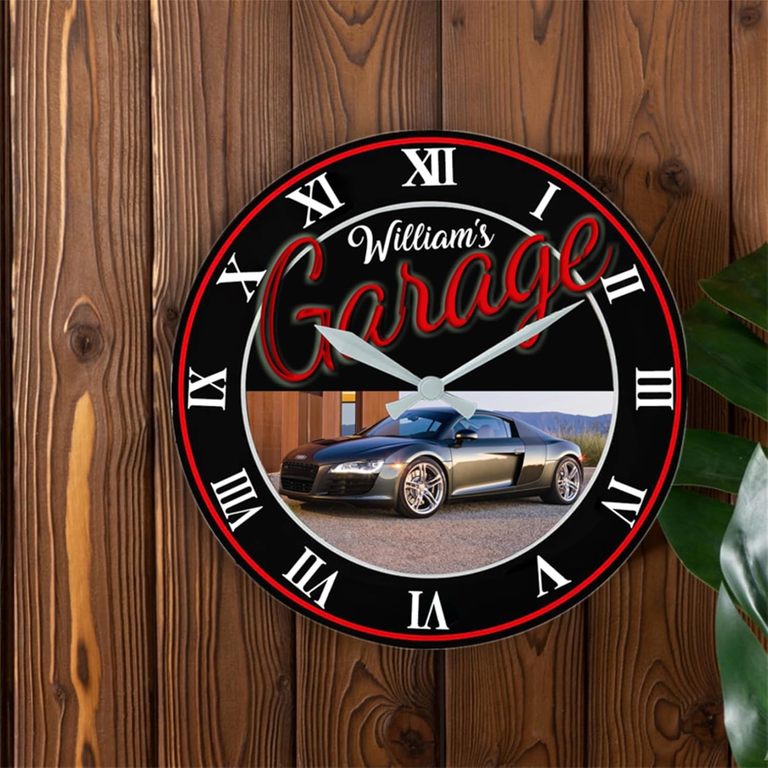 Personalized Garage Wall Clock with Car Photo Custom Name
