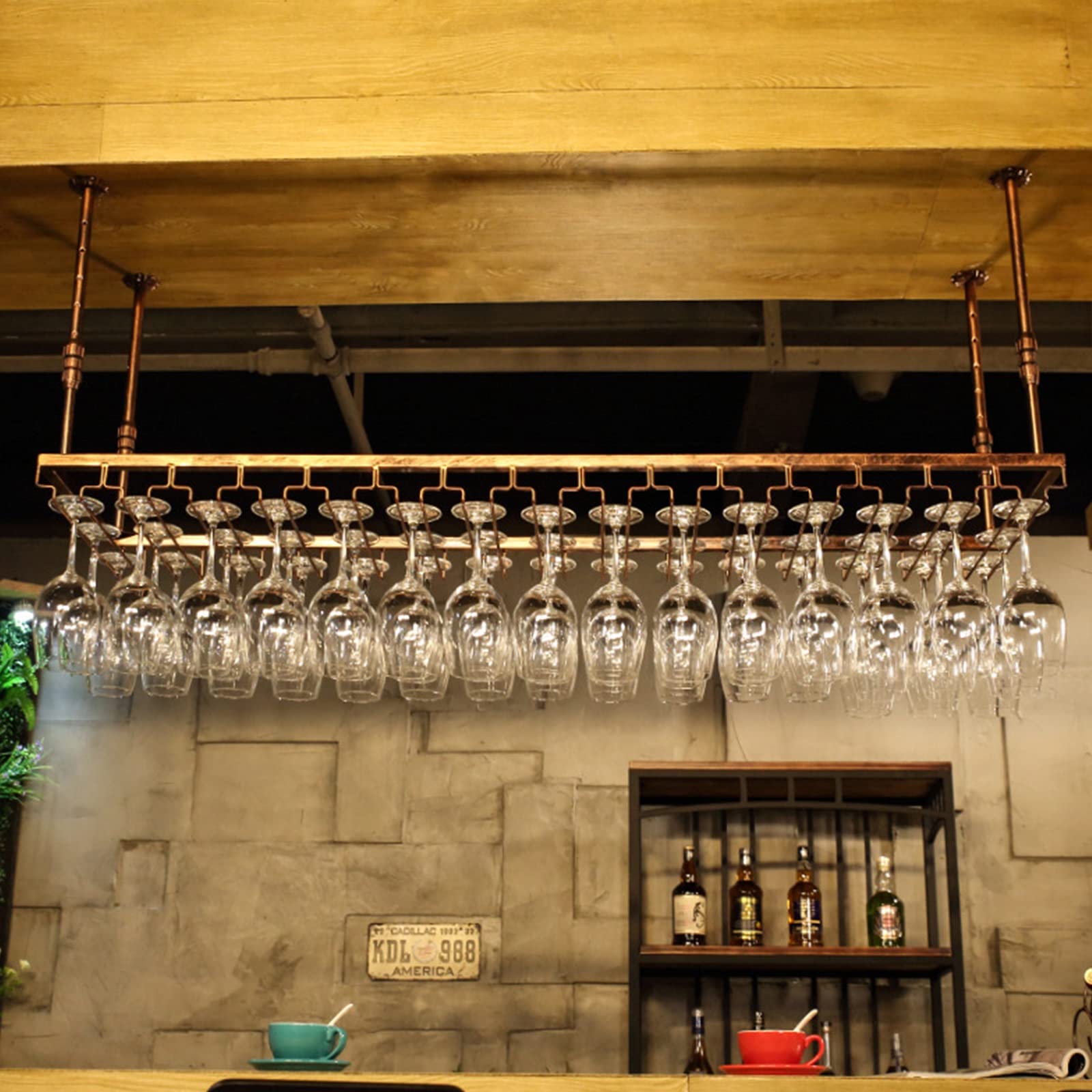 Support à verres à vin suspendu et casier en métal avec hauteur réglable pour l'organisation