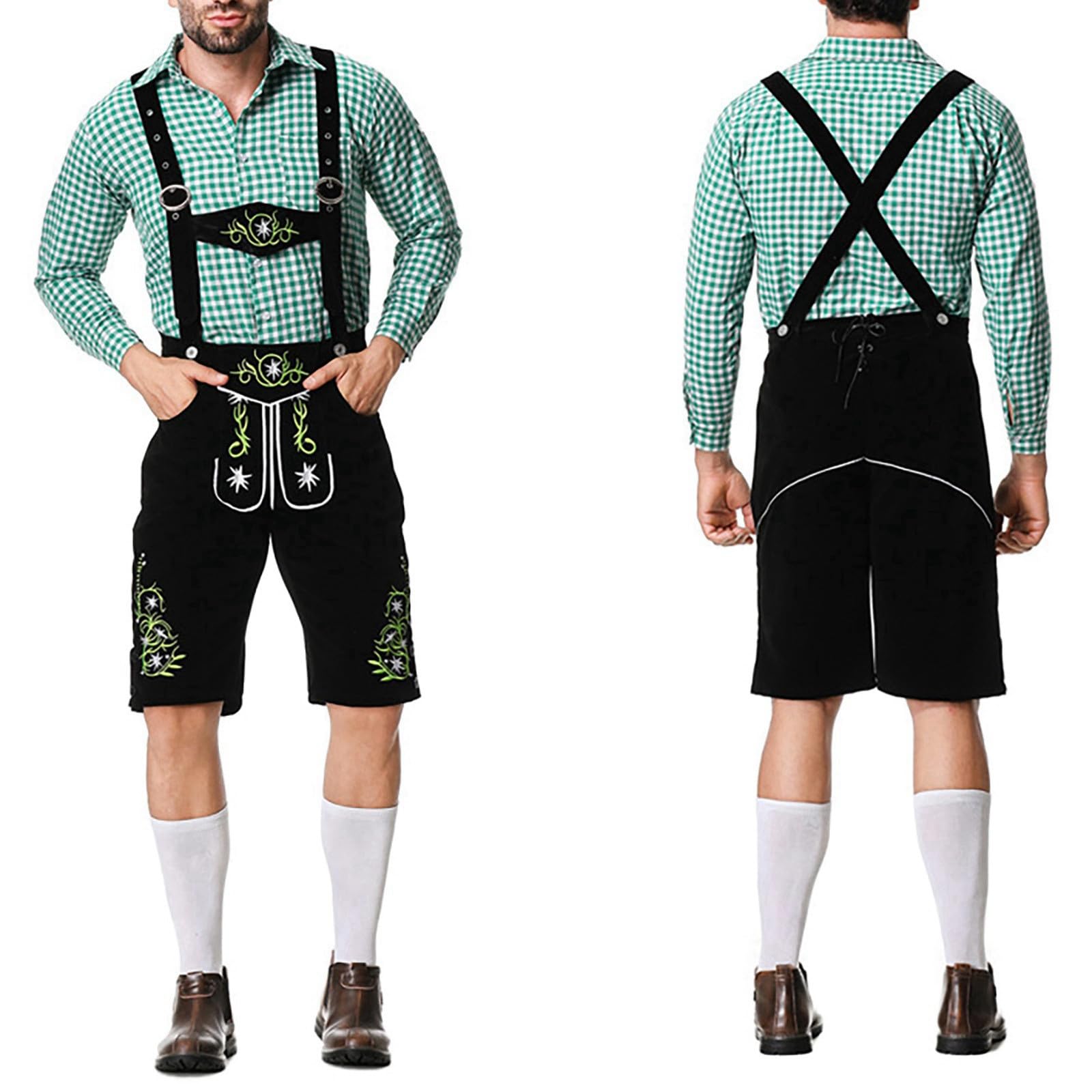 Oktoberfest Outfit Komplett-Set Für Herren - Lederhose Mit Trachtenhemd & Hosenträger