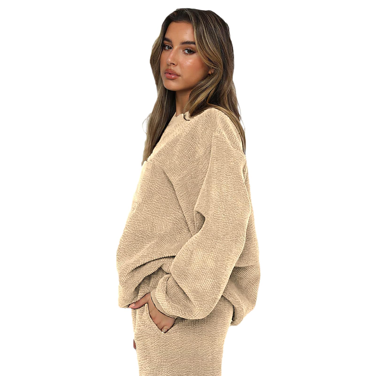 Damen Cord 2 Teiliger Trainingsanzug Jogginganzug Herbst Winter Flauschige Freizeitkleidung Set