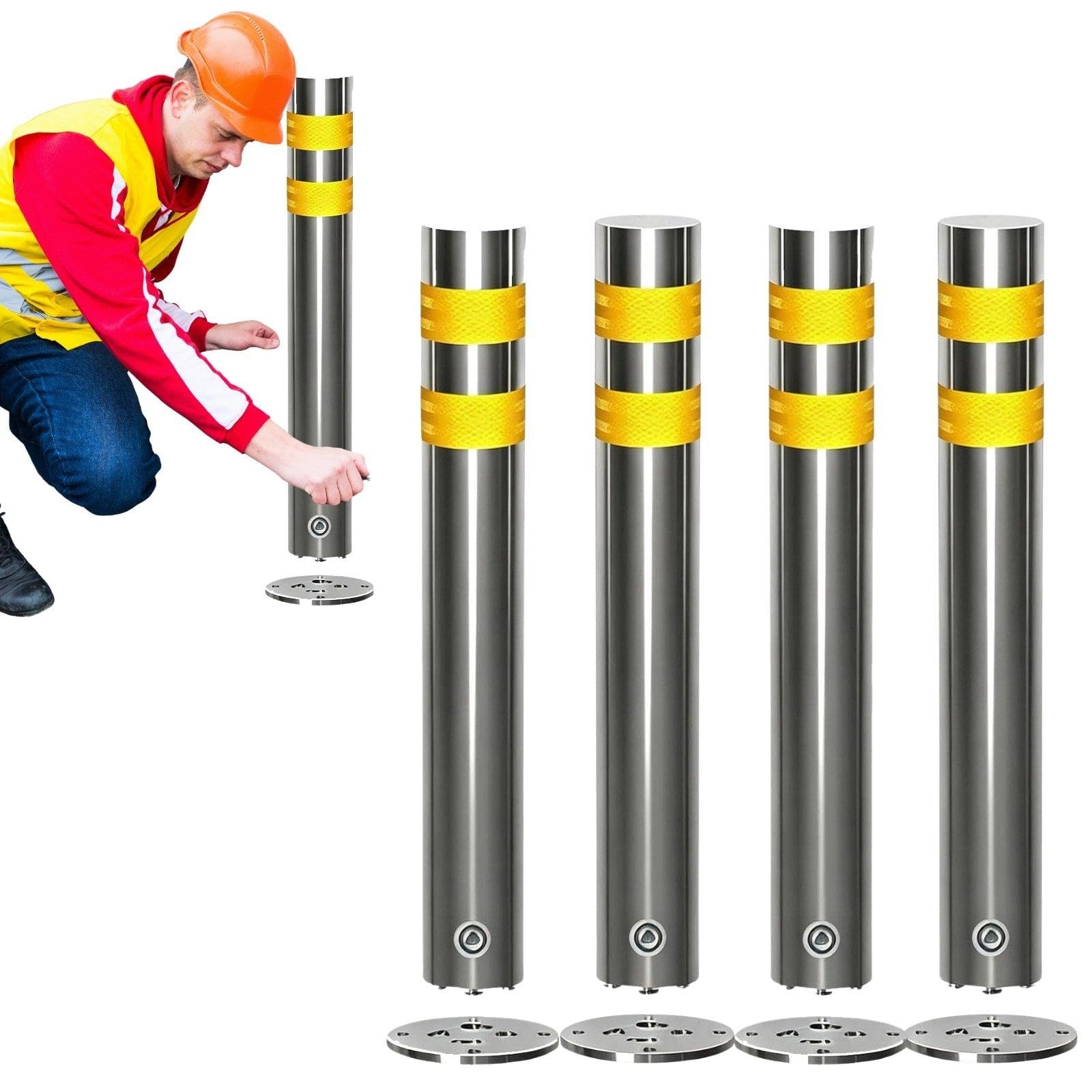 Poteau de protection en acier inoxydable haut de gamme avec bandes réfléchissantes