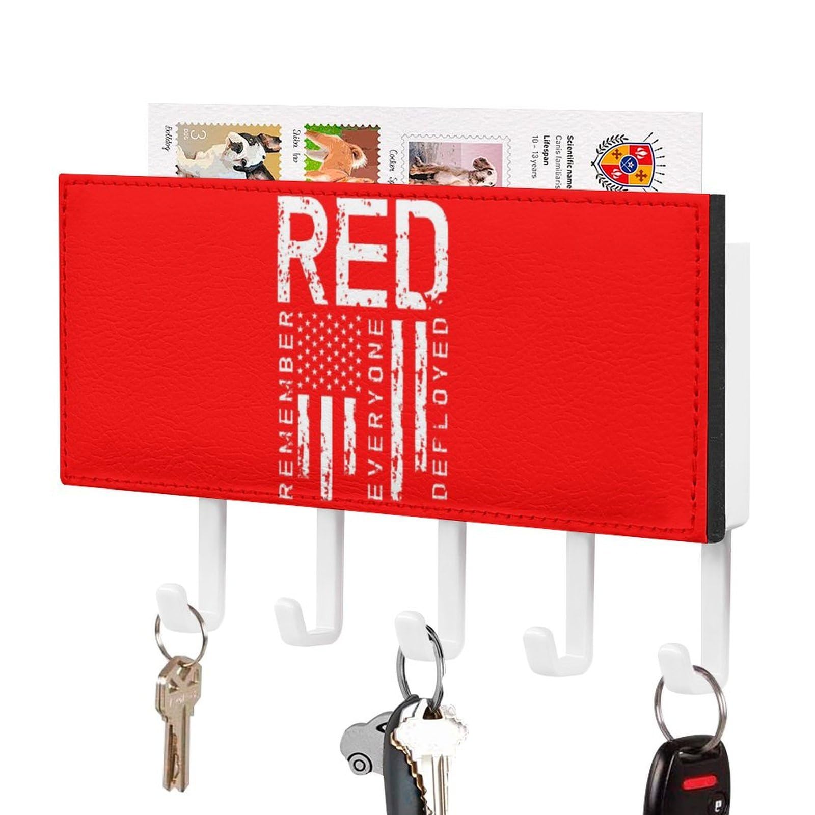 Nclqvjxzkhw White-Style Remember Everyone Deployed Military R.e.d Key Holder With 5 Hooks Key Hooks Wall Mounted Key Racks Key Hanger Organiser Shelf