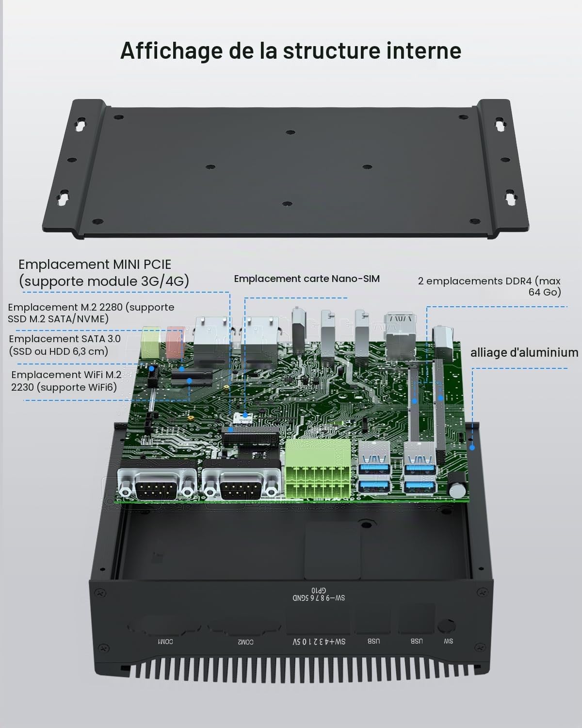 WEIDIAN Mini PC sans Ventilateur, Industriel PC Core i5-10210U, Fanless Mini Computer Win 11, 4K Dual HD DP Triple Display, 2RS232/422/485 COM, 2RJ45 LAN, Win10/Linux/Ubuntu (16GB RAM 512GB SSD)