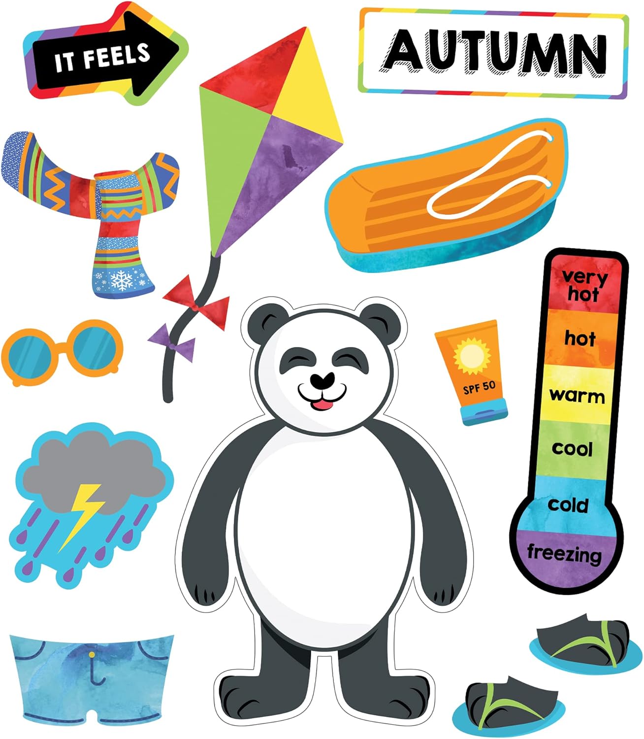 Carson Dellosa 56-Piece Weather Bulletin Board Set for Classsrooms, Panda Bear with All Four Seasons Bulletin Board Decorations, Days of The Week Chart, and Weather Bulletin Board Decorations