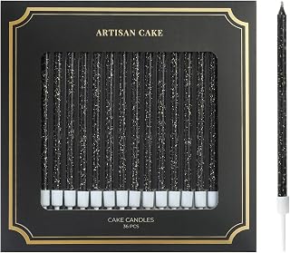 36-Count Black Glitter Long Thin Birthday Candles, Cake Candles, Birthday Parties, Wedding Decorations, Party Candles
