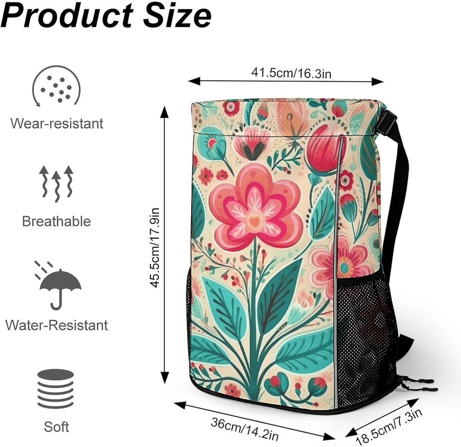 Flower Folk Art Gym Bag Backpack Drawstring Backpack