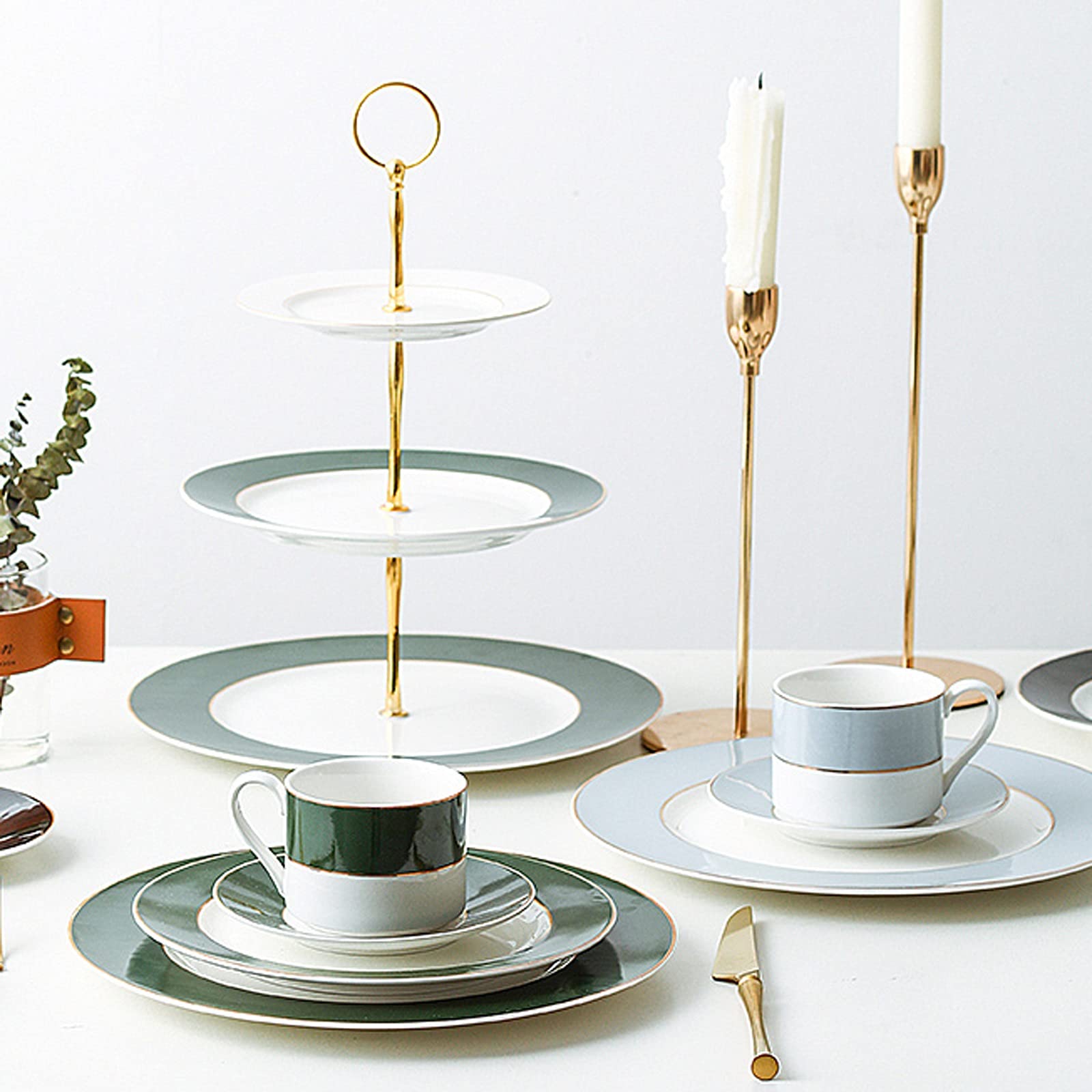 Présentoir à Gâteau Tableau de gâteau en céramique à 3 couches avec poignées multi-couleurs Détachables de gâteau de gâteau Table de dessert for mariages, banquets, anniversaires Support à Gâteau ( Co