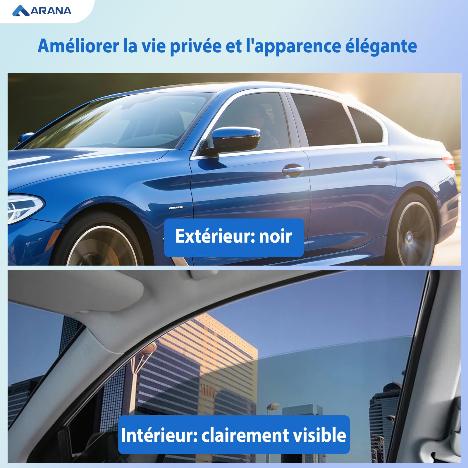 ARANA Film teinté pour vitres Automobiles, 35% TLV céramique, 305 cm x 50 cm, Pare-Soleil UV/Chaleur et Protection de la Vie privée pour Voitures particulières et camions (10" x 20 Pieds)