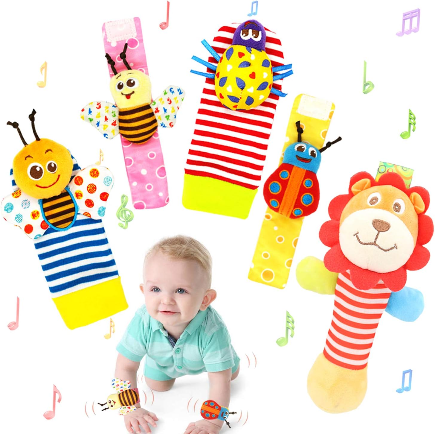 Baby Soft Rattle, Hand Rattle and Socks Toys, Wrist Rattle and Foot Finder, Arm Ring Leg Bell Wear Toy, Infant Plush Toys, Wrist Chew toy, Early Educational Toys Set Gift for Newborn Boy & Girl (B) : Toys & Games