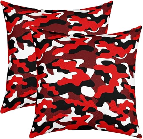 Miniatura 1 de Funda de almohada con estampado geométrico de arte abstracto de doble cara, funda de almohada de camuflaje rojo, funda de cojín cuadrada suave de 24
