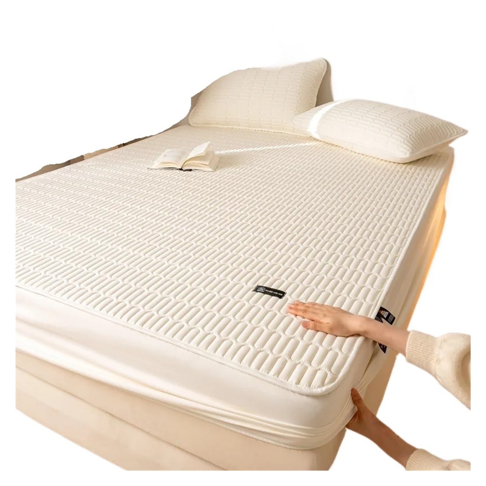 Housse de matelas imperméable 220x200 coton beige grand protège-matelas