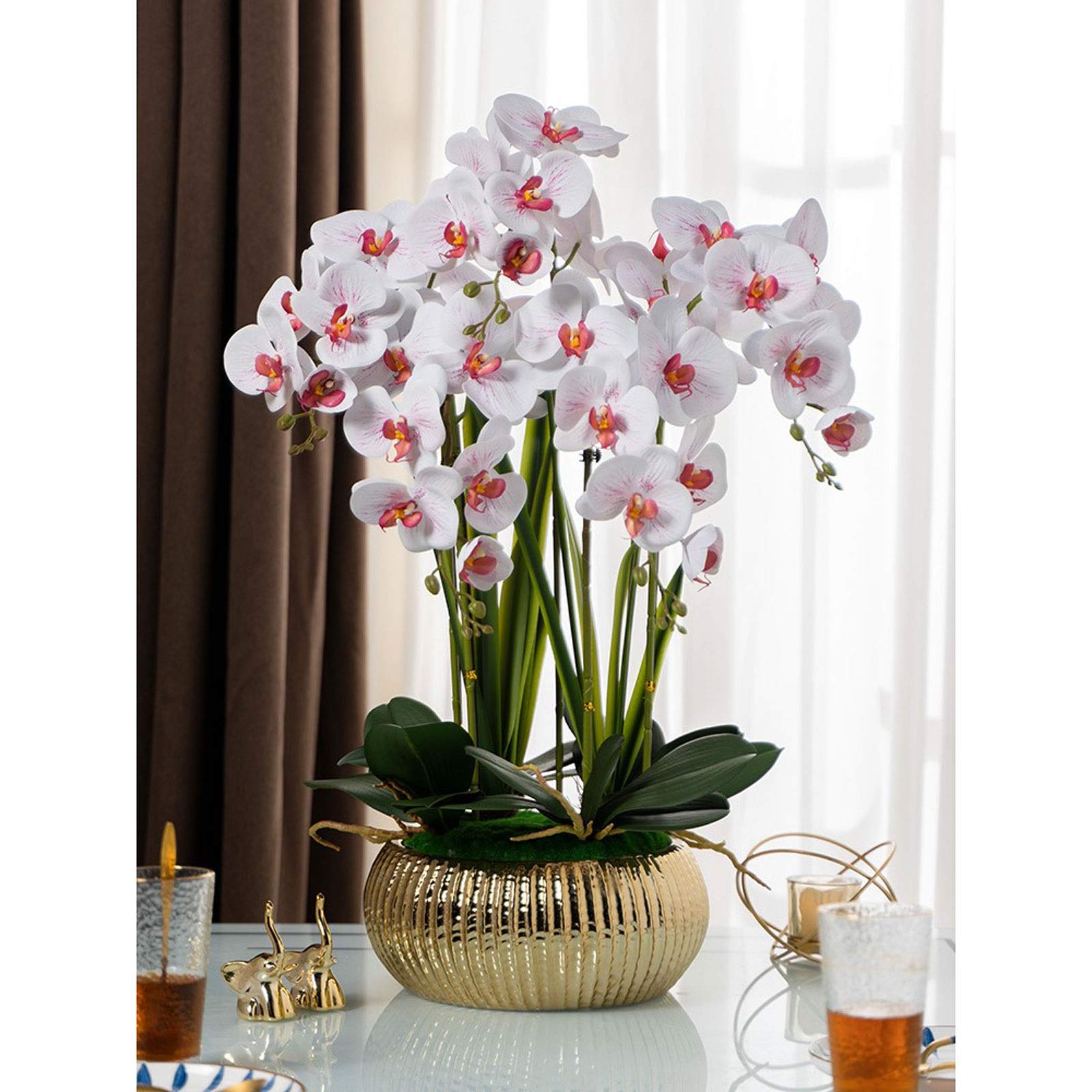 Orchidée artificielle Phalaenopsis en soie, arrangement floral, fleurs d'orchidée artificielles avec vase en céramique, décoration de table de mariage, de salle à manger, pour la maison et le bur