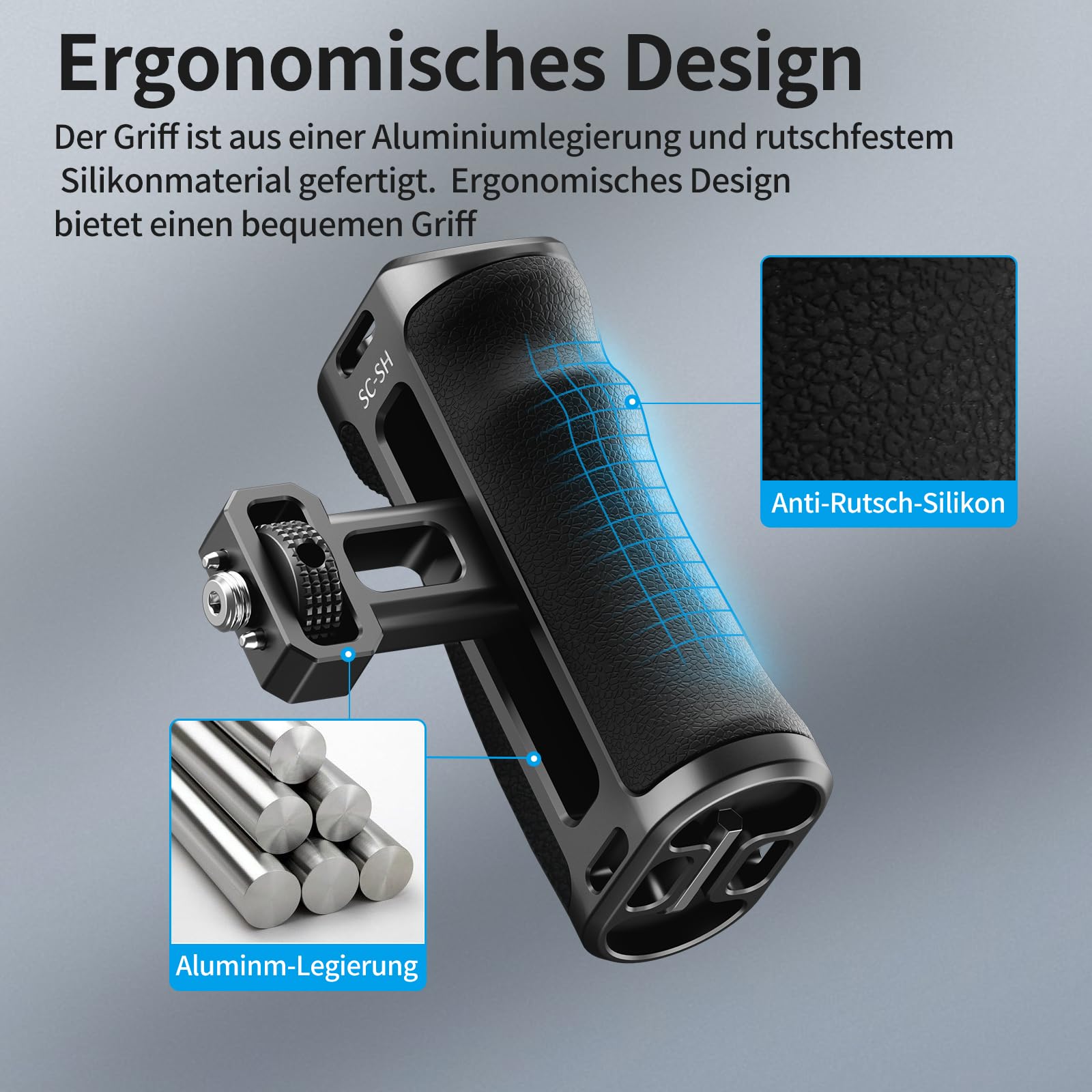SIRUI Seitenhandgriff, Side Handle für Kamerakäfig, Zwei Befestigungsmöglichkeiten, NATO-Schiene, Fixierschraube, 3/8"-16 Schraube, 1/4"-20 Schrauben, rechts/Links verwendbar (SC-SH)