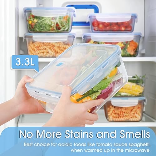 Miniatura 4 de NUTRIUPS 3.3L grandes contenedores de almacenamiento de alimentos de vidrio, contenedores cuadrados de preparación de comida, contenedores de