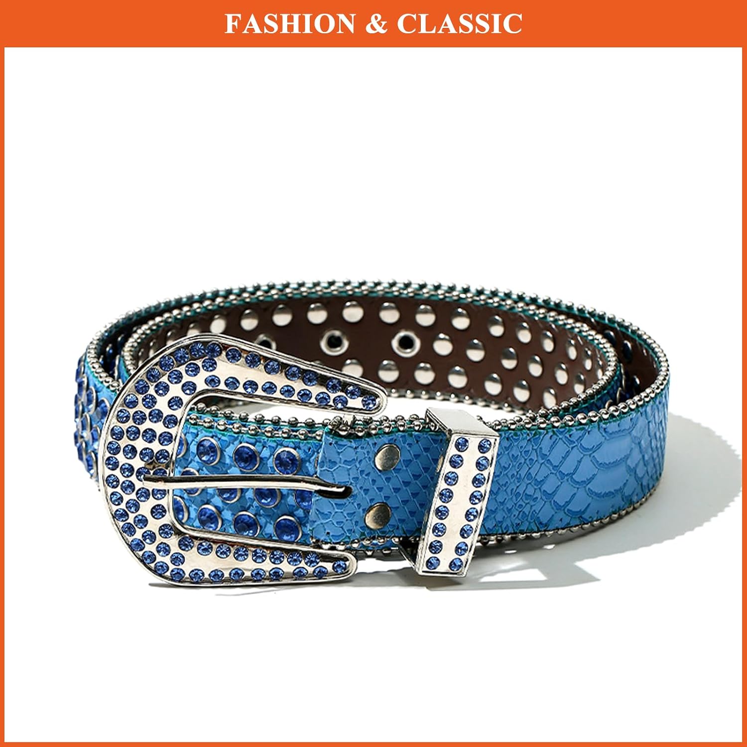 Women's Classics Rhinestone Belt PU Leather Studded Waist Strap Western Men's Sparkly Diamond Belts