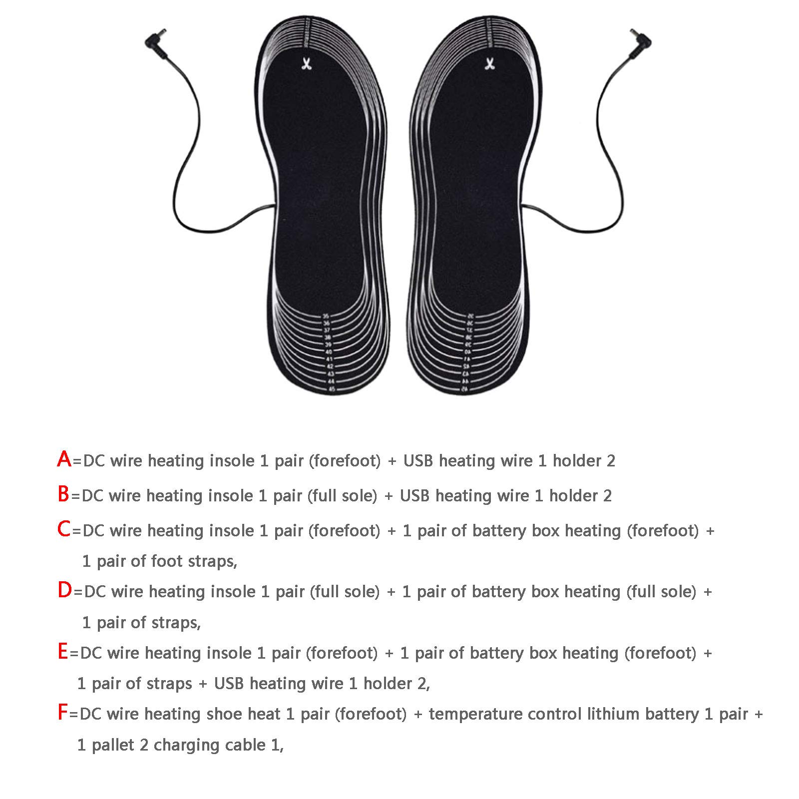 NANANA Semelle Chauffante USB, Semelle Thermiques Électrique Unisexe Semelles Pieds Warmers Semelles Intérieures Taille Peut Être Coupé et Lavable pour d'hiver, Randonnée, de Camping, Taille 35-46,F
